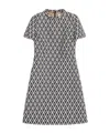Valentino Womens Notte Crema Monogram-pattern Wool-jacquard Mini Dress In Black
