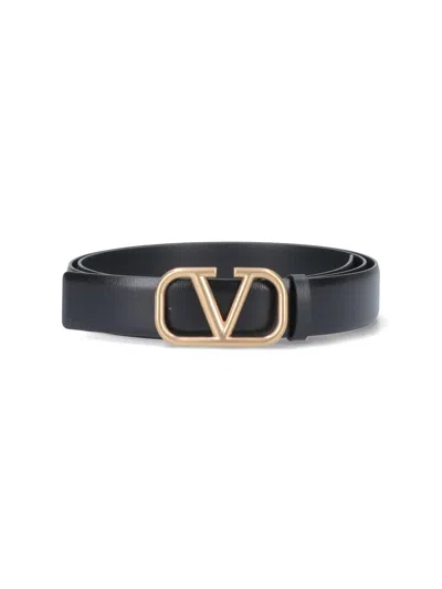 Valentino Garavani Elegant Black Leather Belt With Gold Buckle 30 Mm