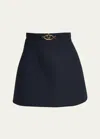 Valentino V Logo Belt Wool Mini Skirt In Navy