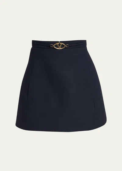 Valentino V Logo Belt Wool Mini Skirt In Blue
