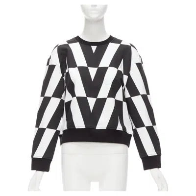 Pre-owned Valentino V Logo Black White Optic Graphic Crew Neck Cropped Sweater Xs