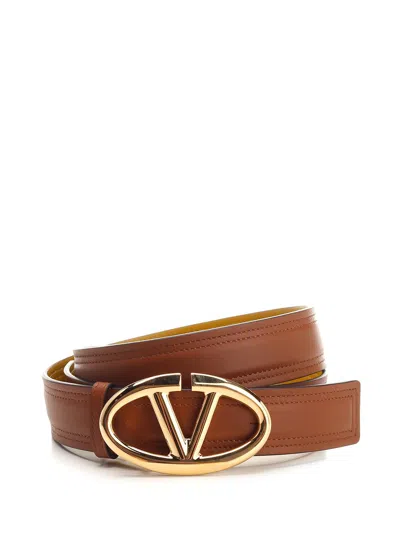 Valentino Garavani V Logo Bold Edition Buckle Belt In Tobaccocurryyellow