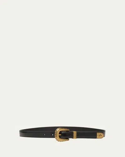 Valentino Garavani V-logo Brushed Leather Belt