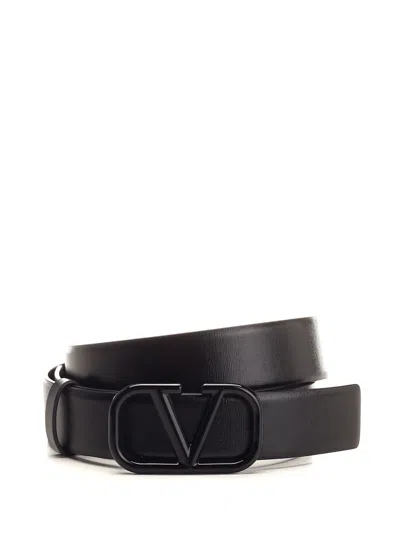 Valentino Garavani 4cm V Logo Signature Leather Belt In Black