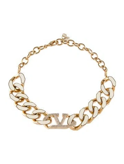 Pre-owned Valentino Garavani V Logo Chain Choker Necklace, 15" In Multi