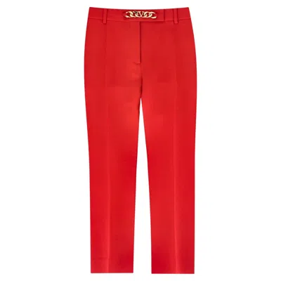 Pre-owned Valentino 'v' Logo Chain Wool & Silk Blend Straight-leg Trousers In Red