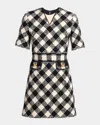 Valentino Womens Betulla Nero Diamond-check Textured Woven Mini Dress In Multi