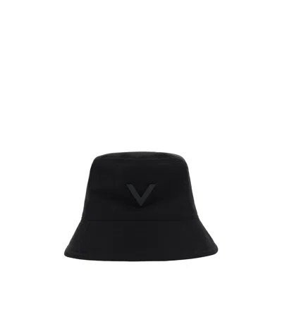 Valentino Garavani V-logo Cotton Bucket Hat In Black