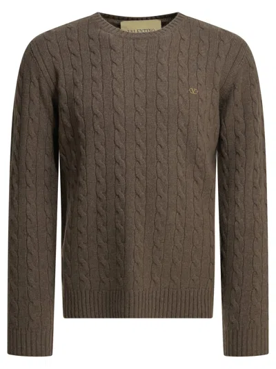 Valentino "v Logo" Crew Neck Sweater In Brown