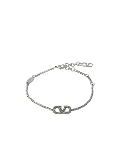 Valentino Garavani V Logo Crystal Bracelet In Gray