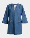 Valentino Vlogo Signature Mini Dress With V-neck And Pockets In Blue