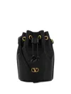 Valentino V-logo Drawstring Leather Bucket Bag In Black