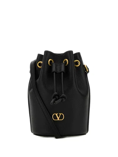Valentino Garavani V-logo Drawstring Leather Bucket Bag In Black