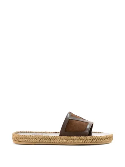 Valentino Garavani Valentino Logo Patch Espadrille Sandals In Brown