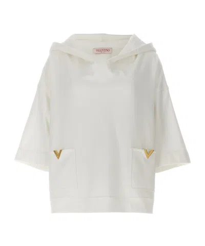 Valentino V-logo Jersey Hoodie In White