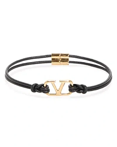 Valentino Garavani V Logo Leather Bracelet In Black