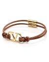 Valentino Garavani V Logo Leather Bracelet In Saddle