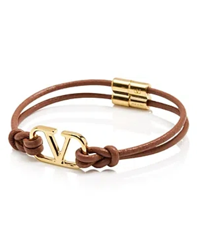 Valentino Garavani V Logo Leather Bracelet In Saddle