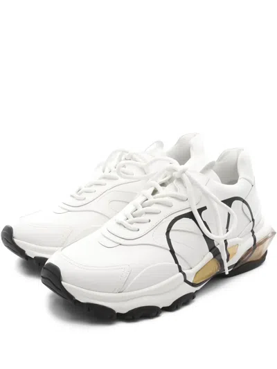 Pre-owned Valentino Garavani V-logo Leather Sneakers In White