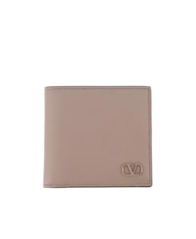 Valentino Garavani V-logo Leather Wallet In Nude