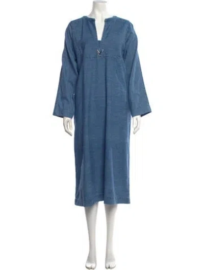 Pre-owned Valentino V Logo Long Dress In Blue