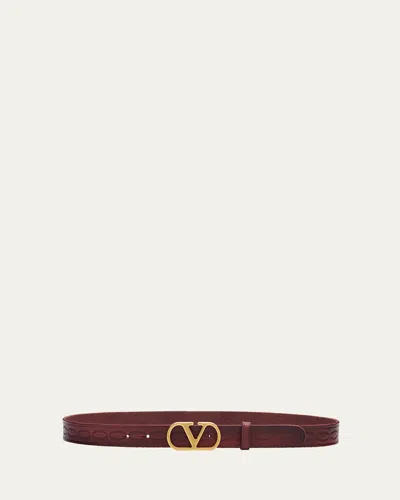 Valentino Garavani V-logo Medium Leather Belt In Dark Aubergine