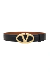 Valentino V Logo Moon Belt In Nero & Naturale Tan