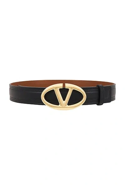 Valentino Garavani V Logo Moon Belt In Nero & Naturale Tan