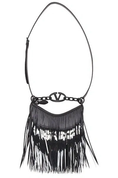 Pre-owned Valentino Garavani V Logo Moon Mini Hobo Bag In Black