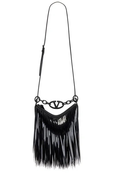 Valentino Garavani 'vlogo Moon Mini' Fringe Chain Handbag In Nero