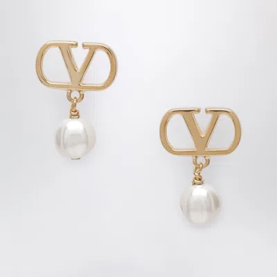 Valentino Garavani Drop Earrings Pearl Detail Signature Style In Gold