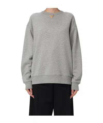 Valentino V Logo Plaque Sweatshirt In Gray