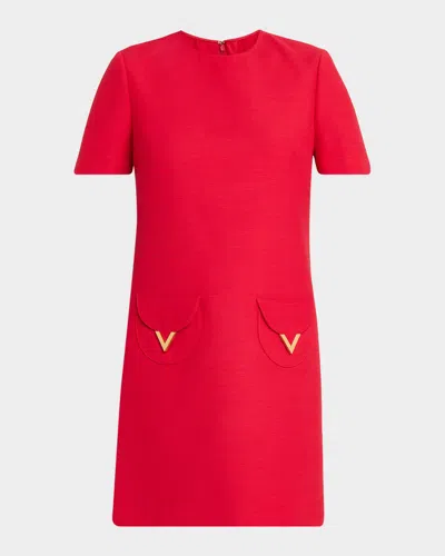 Valentino V-logo Pocket Short-sleeve Crepe Mini Dress In Pink