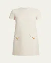 Valentino V-logo Pocket Short-sleeve Crepe Mini Dress In White