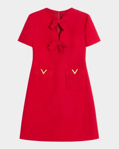 VALENTINO V-LOGO POCKETS BOW CREPE MINI DRESS