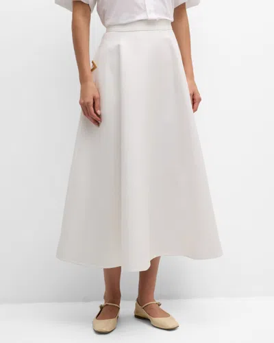 Valentino V-logo Pockets Splittable Gabardine Midi Skirt In White