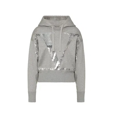 Valentino V Logo Print Sweatshirt In Gray