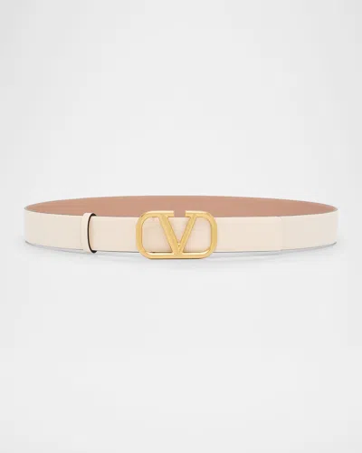 Valentino Garavani V-logo Reversible Leather Belt In C34 Light Ivory Rose Cannelle