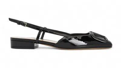 Pre-owned Valentino Garavani V Logo Signature Ballerina Slingback (women's) Sneakers In Black