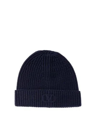 Valentino Garavani Valentino Vlogo Knitted Beanie In Navy