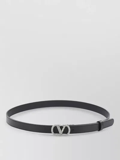 Valentino Garavani V Logo Signature Belt Adjustable Buckle In Black