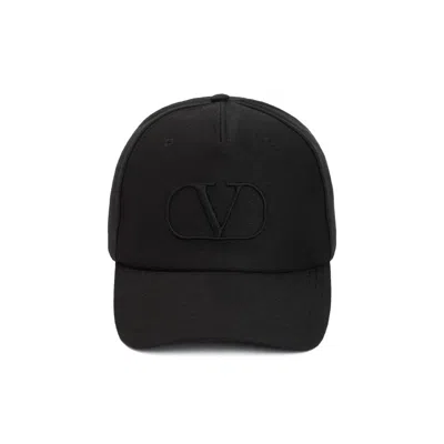Valentino Garavani V Logo Signature Black Virgin Wool Baseball Cap
