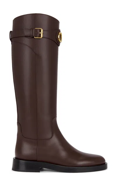 Valentino Garavani Leather Signature Vlogo Riding Boots 30 In Brown