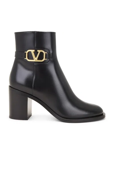 Valentino Garavani Vlogo Signature Calfskin Ankle Boot 75mm In Black