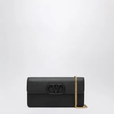 Valentino Garavani V Logo Signature Chain Wallet In Black Leather