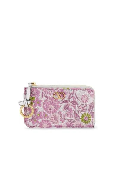 Valentino Garavani V Logo Signature Coin Purse In Dusty Rose & Silver