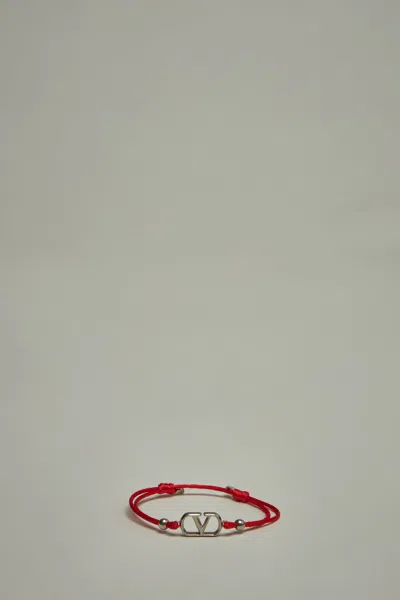Valentino Garavani V-logo Signature Cotton Bracelet Red, Silver In There Is No Color Specification For This Product.