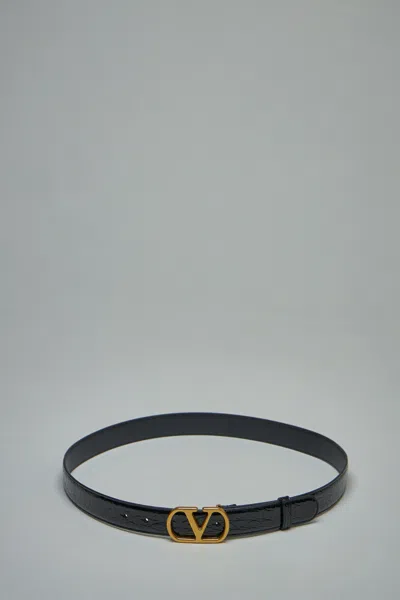 Valentino Garavani V-logo Signature Crocodile Belt In Black