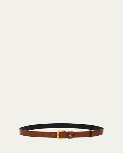 Valentino Garavani V-logo Signature Embellished Leather Belt In Deep Caramel