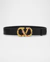 Valentino V-logo Signature Embellished Leather Belt In N78 Nero Multicolor